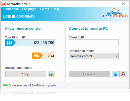 AeroAdmin 주요 창